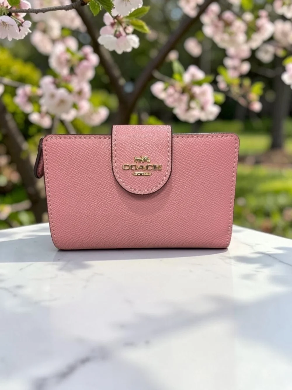 NWOT Coach Pink Saffiano Leather Compact Wallet